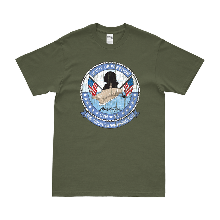 USS George Washington (CVN-73) T-Shirt Tactically Acquired Military Green Distressed Small