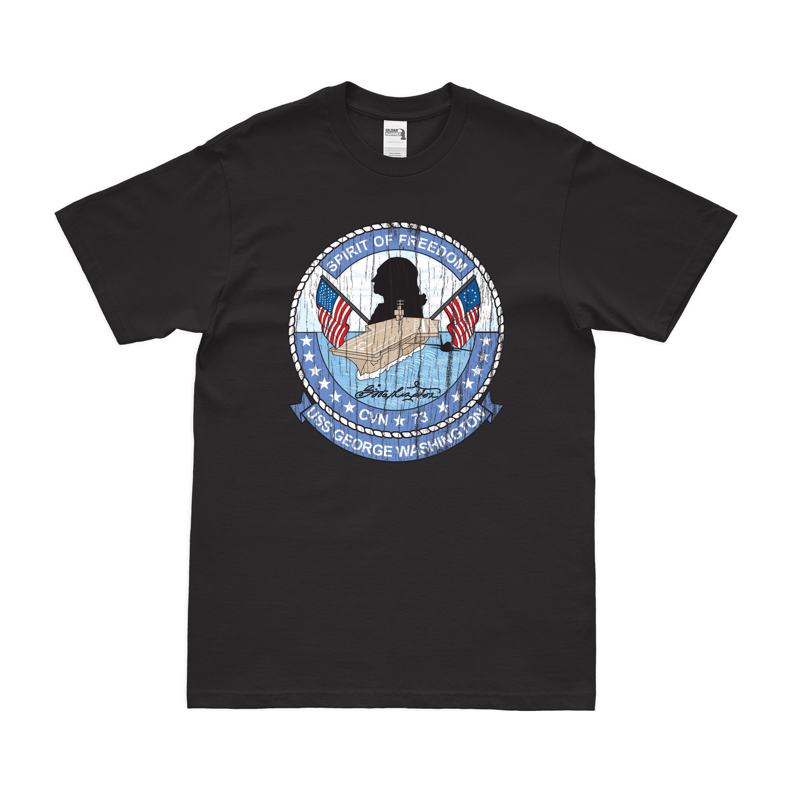 USS George Washington (CVN-73) T-Shirt Tactically Acquired Black Distressed Small
