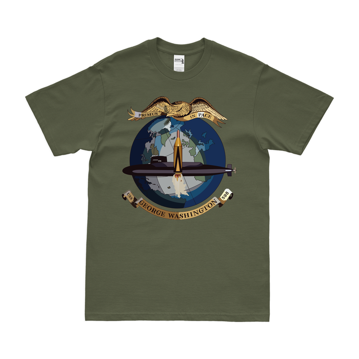 USS George Washington (SSBN-598) Ballistic-Missile Submarine T-Shirt Tactically Acquired Military Green Clean Small