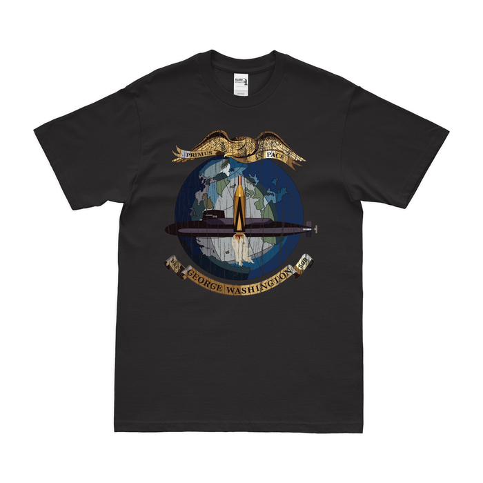 USS George Washington (SSBN-598) Ballistic-Missile Submarine T-Shirt Tactically Acquired Black Distressed Small