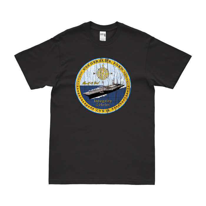 USS Gerald R. Ford (CVN-78) T-Shirt Tactically Acquired Black Distressed Small