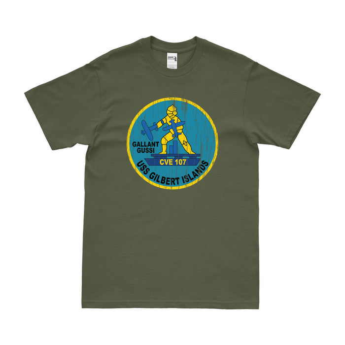 USS Gilbert Islands (CVE-107) T-Shirt Tactically Acquired Military Green Distressed Small