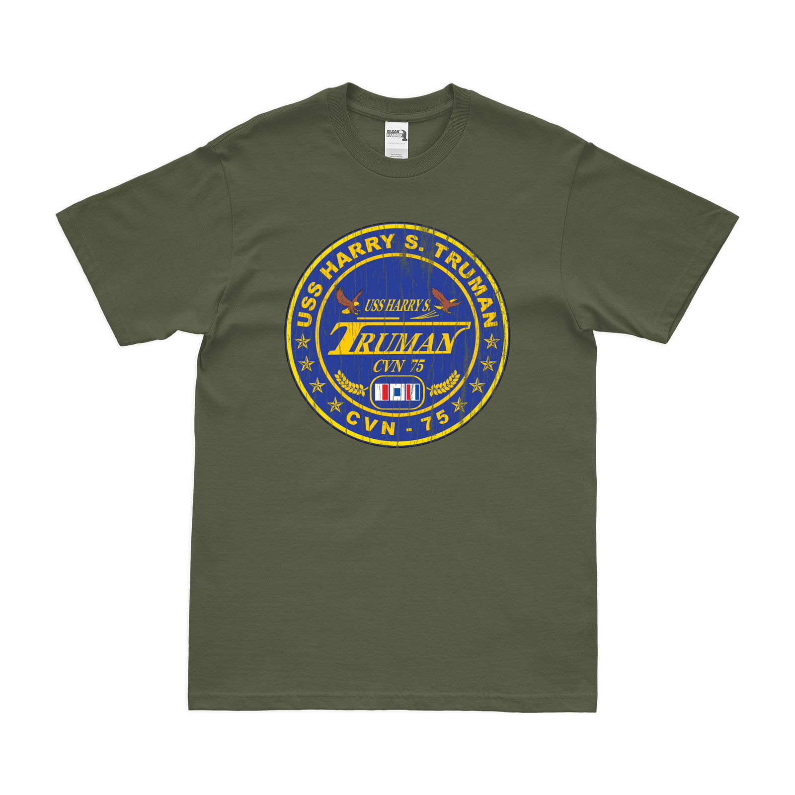 USS Harry S. Truman (CVN-75) T-Shirt Tactically Acquired Military Green Distressed Small