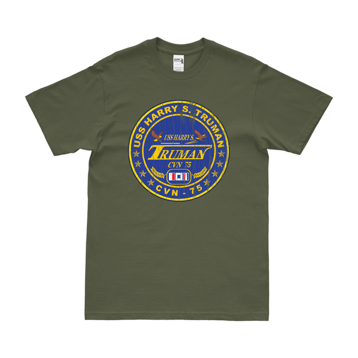 USS Harry S. Truman (CVN-75) T-Shirt Tactically Acquired Military Green Distressed Small