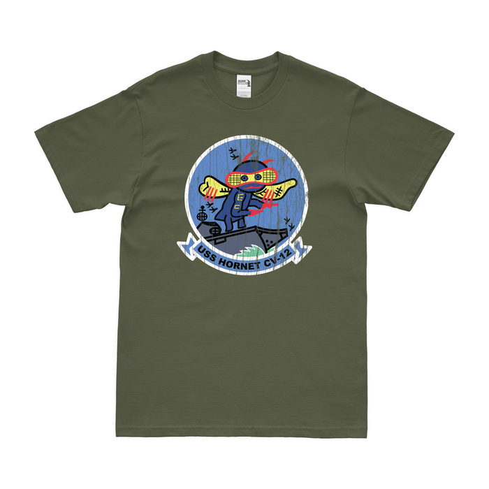 USS Hornet (CV-12) T-Shirt Tactically Acquired Military Green Distressed Small