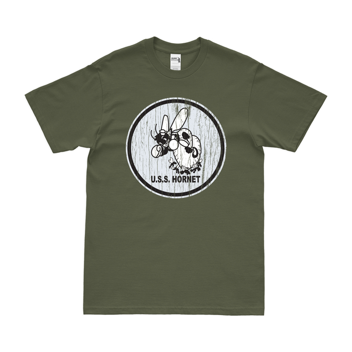 USS Hornet (CV-8) T-Shirt Tactically Acquired Military Green Distressed Small