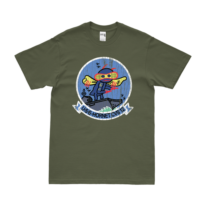 USS Hornet (CVS-12) T-Shirt Tactically Acquired Military Green Distressed Small