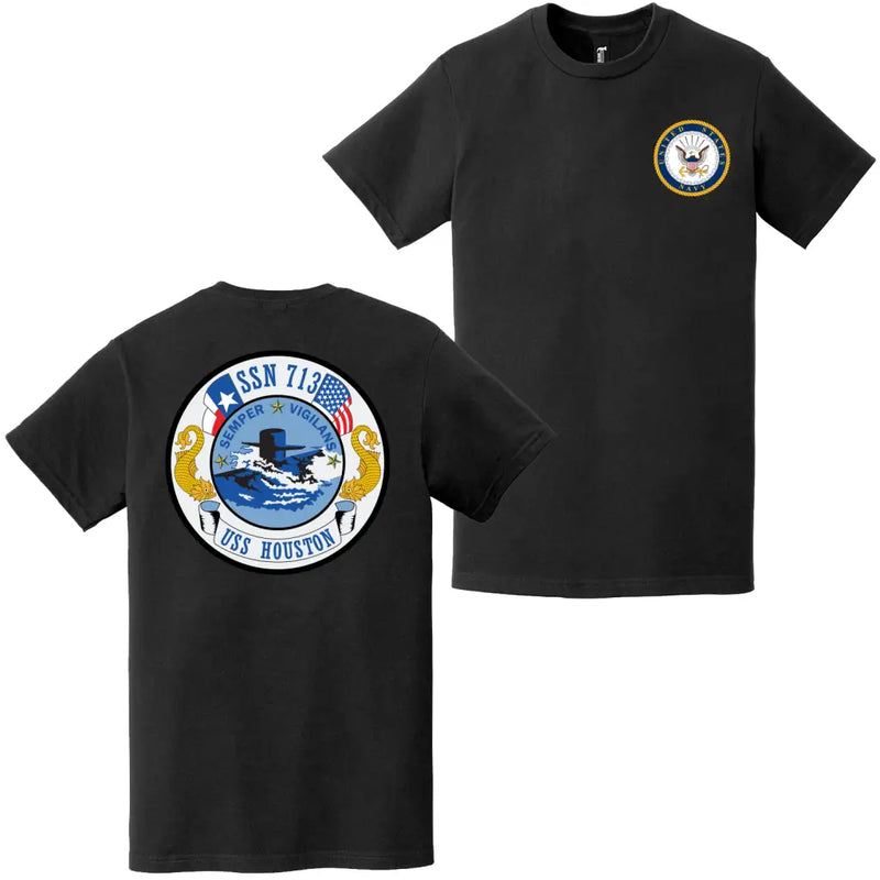 USS Houston (SSN-713) Double-Sided Logo T-Shirt