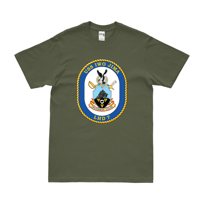 USS Iwo Jima (LHD-7) Emblem T-Shirt Tactically Acquired Military Green Clean Small