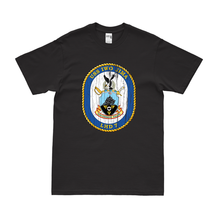 USS Iwo Jima (LHD-7) Emblem T-Shirt Tactically Acquired Black Distressed Small