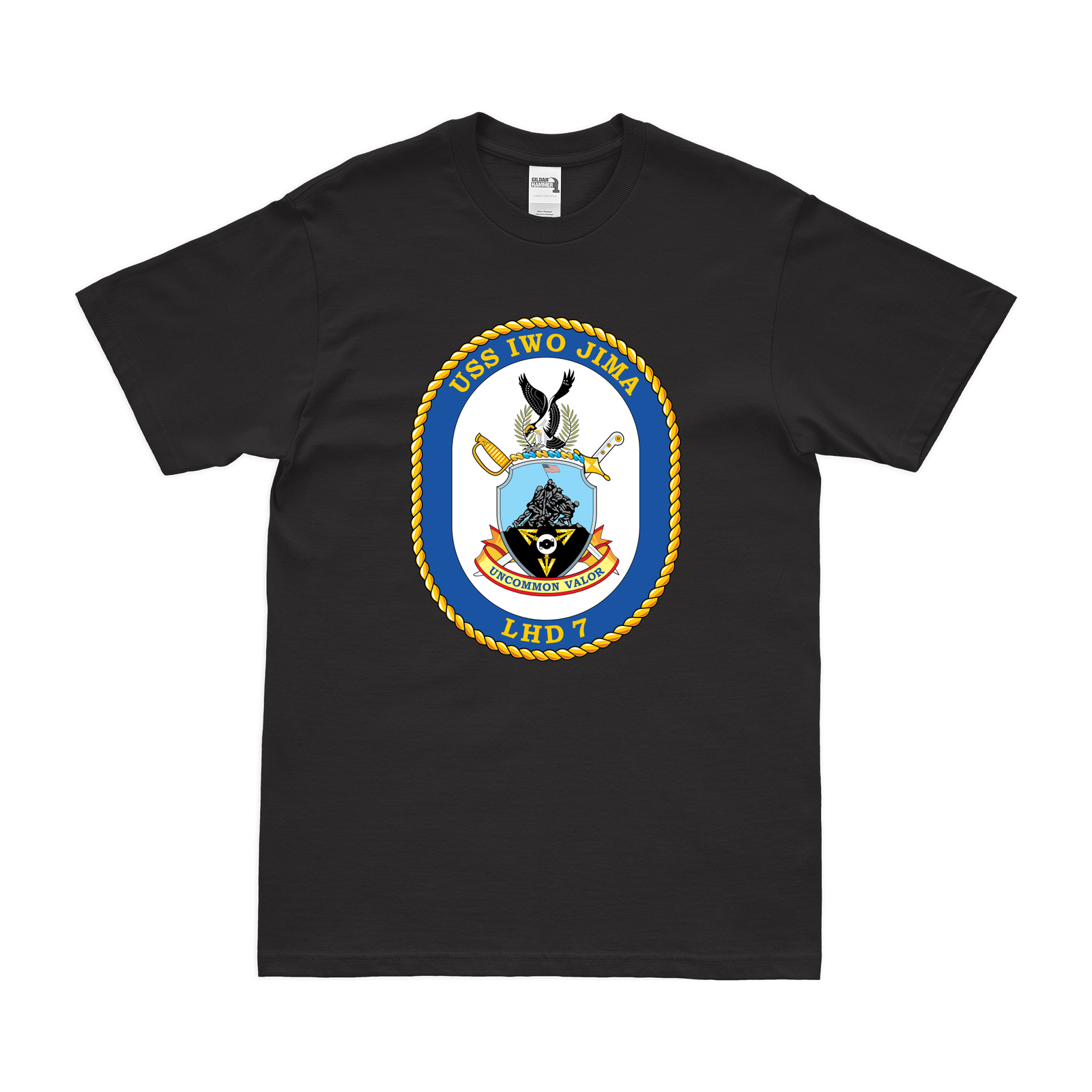 USS Iwo Jima (LHD-7) Emblem T-Shirt Tactically Acquired Black Clean Small