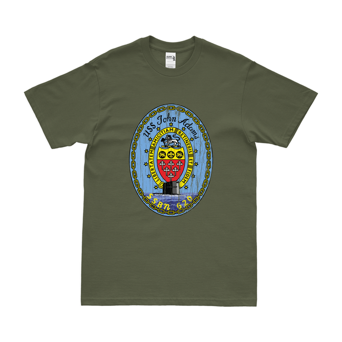 USS John Adams (SSBN-620) Ballistic-Missile Submarine T-Shirt Tactically Acquired Military Green Distressed Small