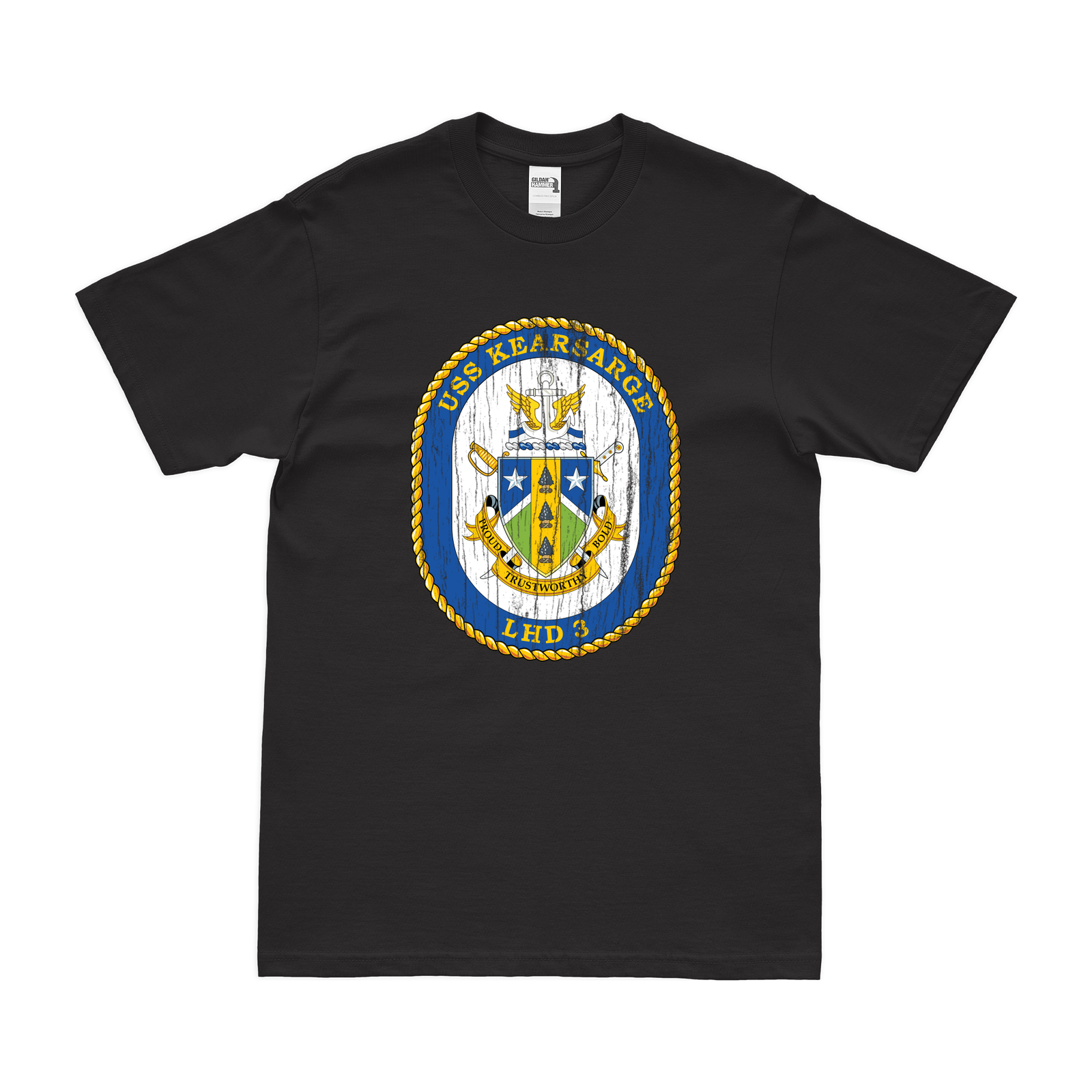 USS Kearsarge (LHD-3) Emblem T-Shirt Tactically Acquired Black Distressed Small