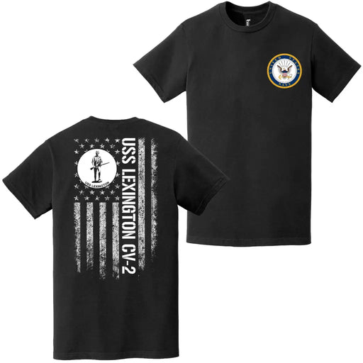 Double-Sided USS Lexington (CV-2) American Flag T-Shirt Tactically Acquired   