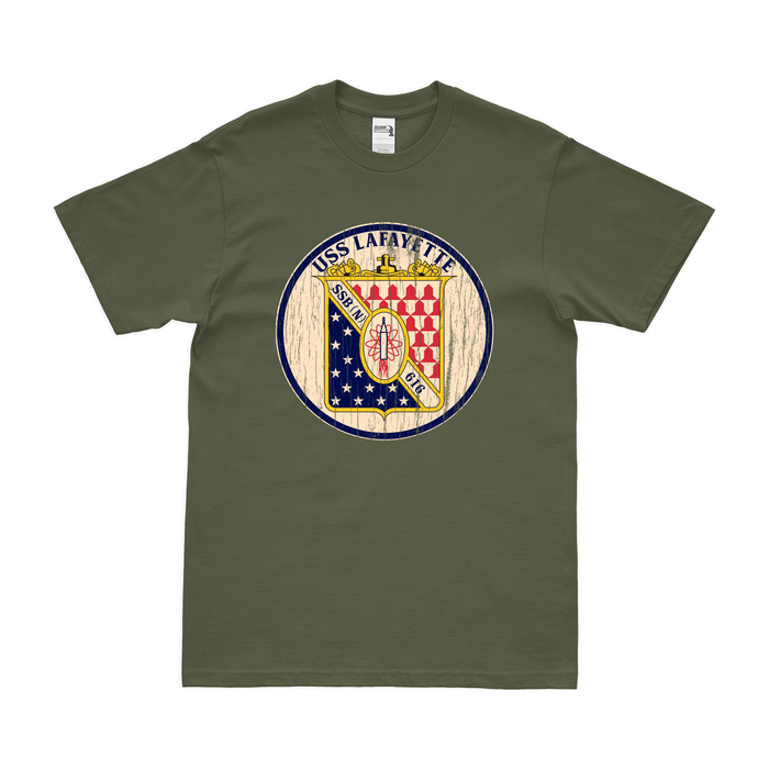 USS Lafayette (SSBN-616) Ballistic-Missile Submarine T-Shirt Tactically Acquired Military Green Distressed Small