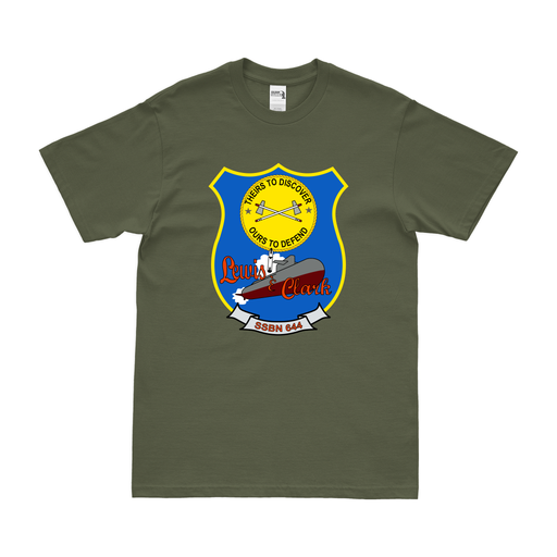 USS Lewis and Clark (SSBN-644) Ballistic-Missile Submarine T-Shirt Tactically Acquired Military Green Clean Small