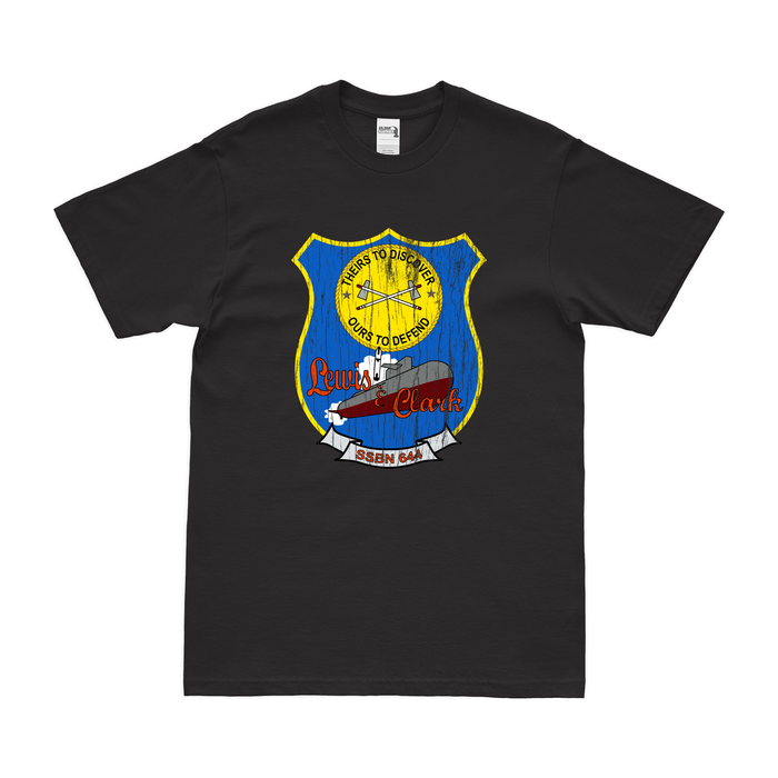USS Lewis and Clark (SSBN-644) Ballistic-Missile Submarine T-Shirt Tactically Acquired Black Distressed Small