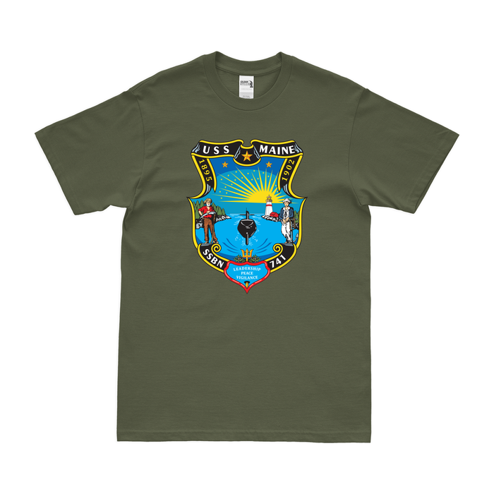 USS Maine (SSBN-741) Ballistic-Missile Submarine T-Shirt Tactically Acquired Military Green Clean Small