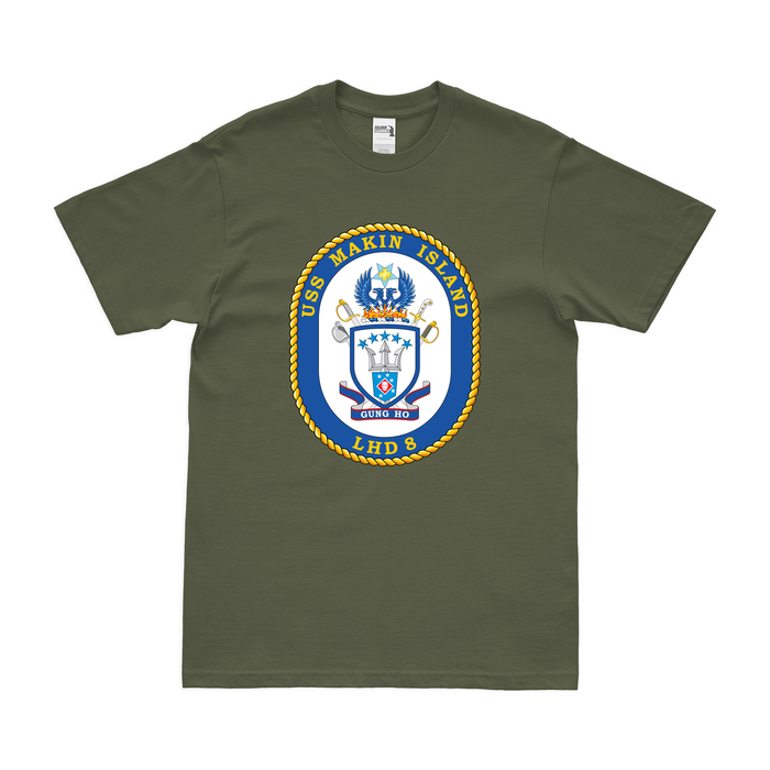 USS Makin Island (LHD-8) Emblem T-Shirt Tactically Acquired Military Green Clean Small
