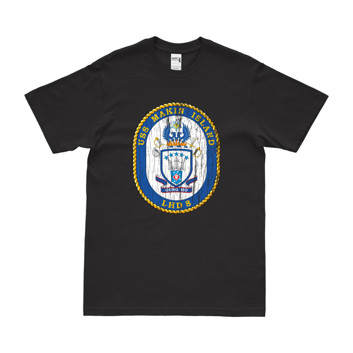USS Makin Island (LHD-8) Emblem T-Shirt Tactically Acquired Black Distressed Small