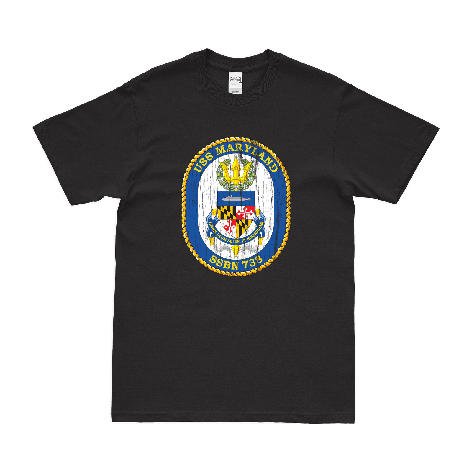 USS Maryland (SSBN-738) Ballistic-Missile Submarine T-Shirt Tactically Acquired Black Distressed Small