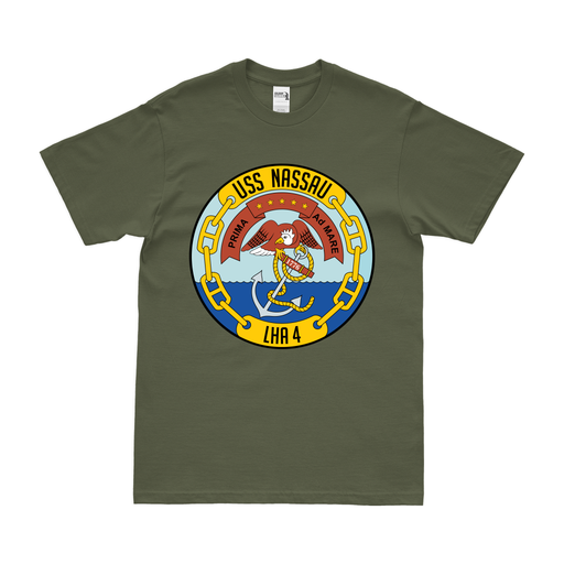 USS Nassau (LHA-4) Emblem T-Shirt Tactically Acquired Military Green Clean Small