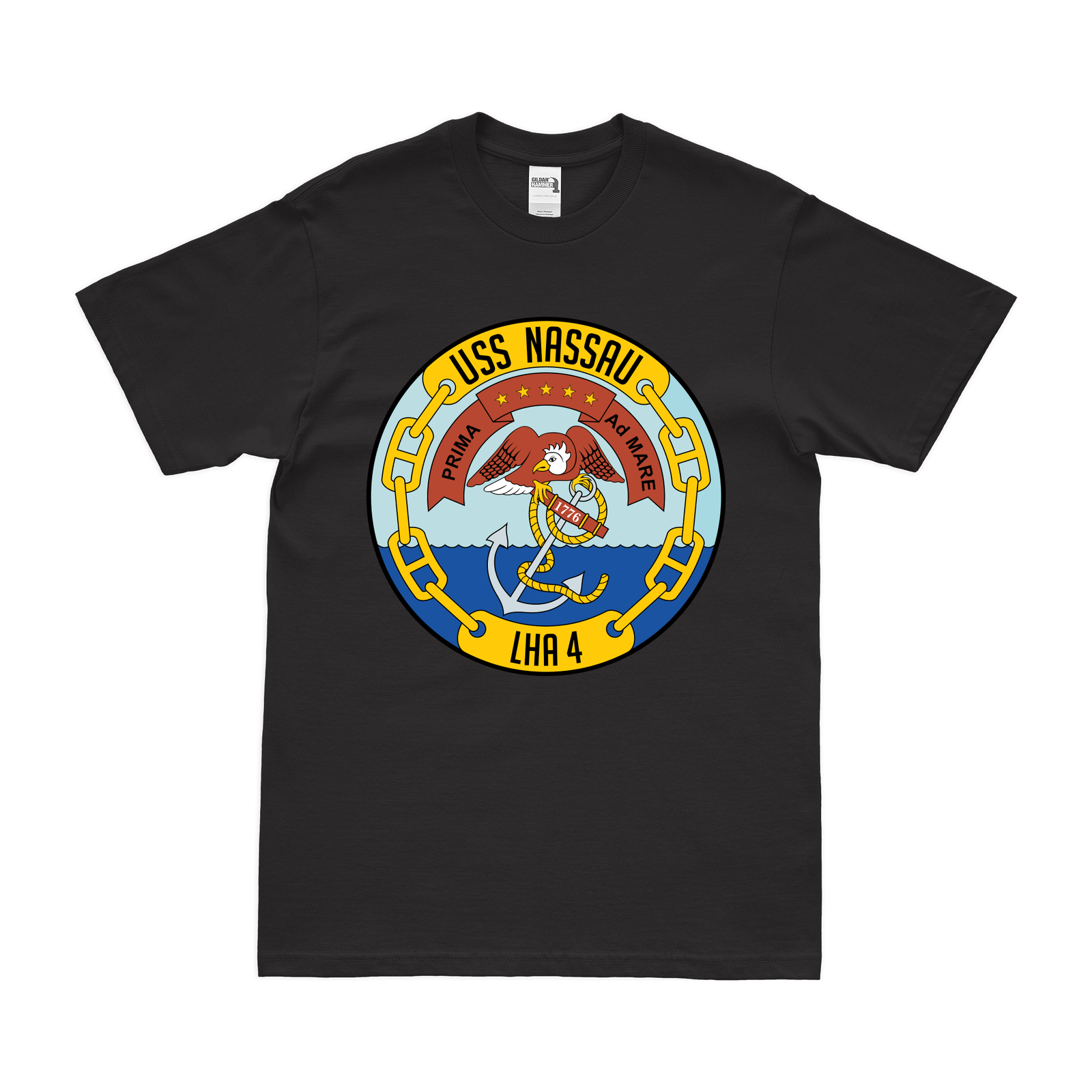 USS Nassau (LHA-4) Emblem T-Shirt Tactically Acquired Black Clean Small