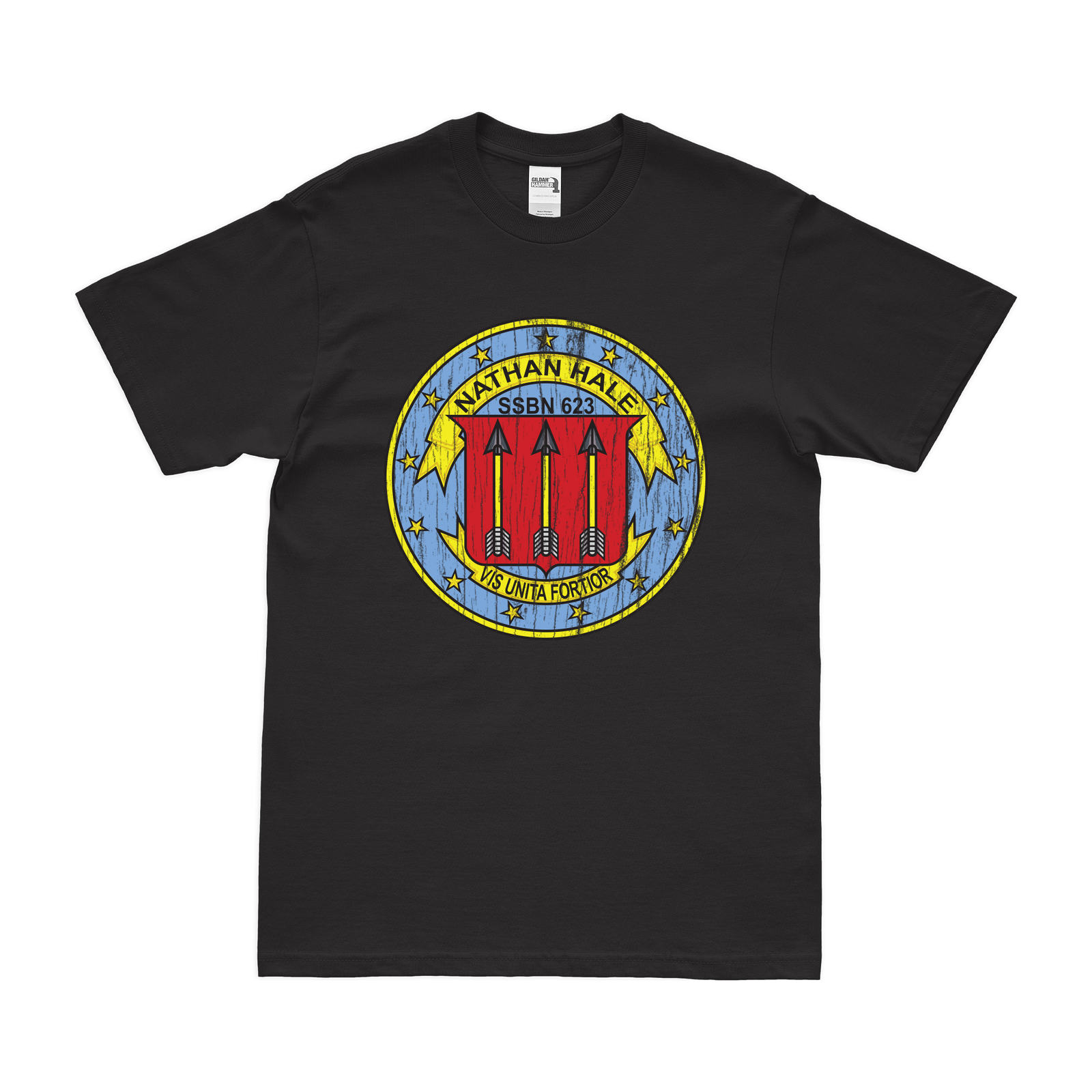 USS Nathan Hale (SSBN-623) Ballistic-Missile Submarine T-Shirt Tactically Acquired Black Distressed Small