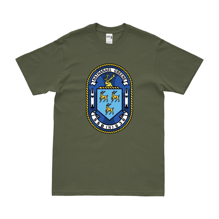USS Nathanael Greene (SSBN-636) Ballistic-Missile Submarine T-Shirt Tactically Acquired Military Green Clean Small