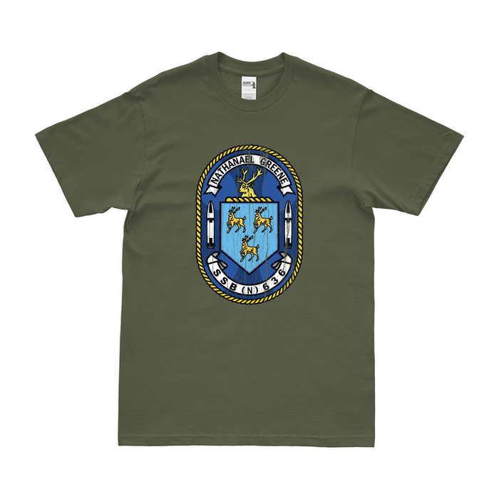 USS Nathanael Greene (SSBN-636) Ballistic-Missile Submarine T-Shirt Tactically Acquired Military Green Distressed Small