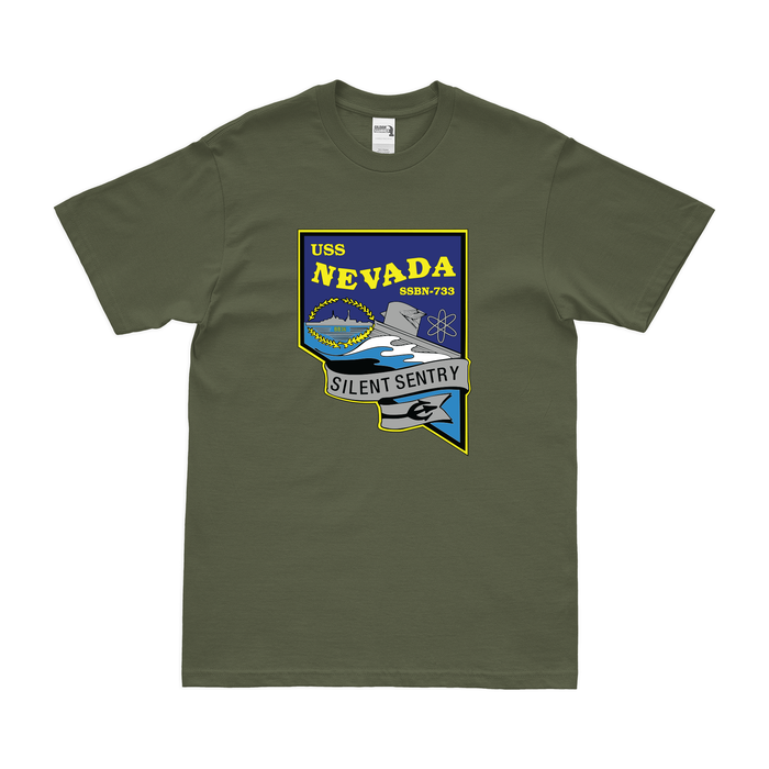USS Nevada (SSBN-733) Ballistic-Missile Submarine T-Shirt Tactically Acquired Military Green Clean Small