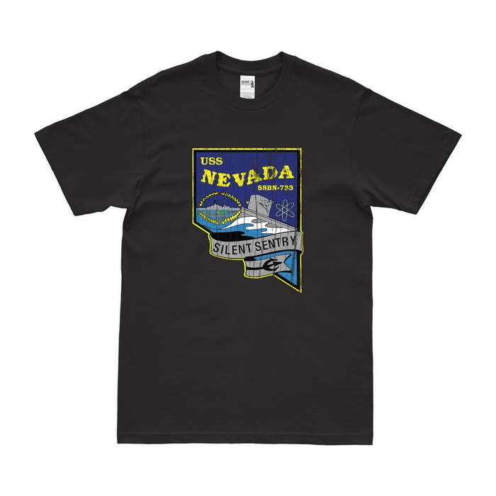 USS Nevada (SSBN-733) Ballistic-Missile Submarine T-Shirt Tactically Acquired Black Distressed Small