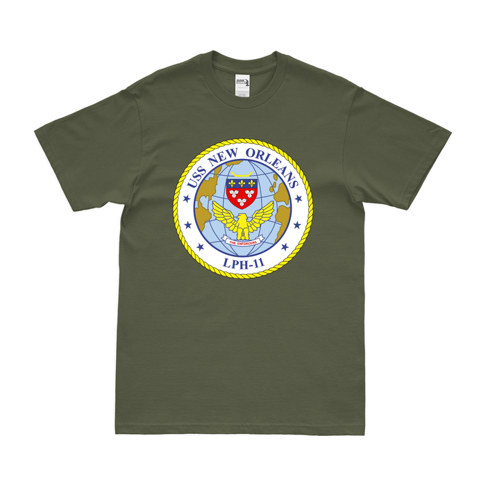 USS New Orleans (LPH-11) Emblem T-Shirt Tactically Acquired Military Green Clean Small
