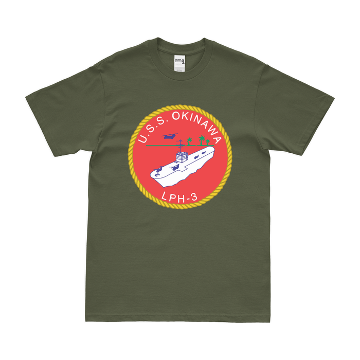 USS Okinawa (LPH-3) Emblem T-Shirt Tactically Acquired Military Green Clean Small