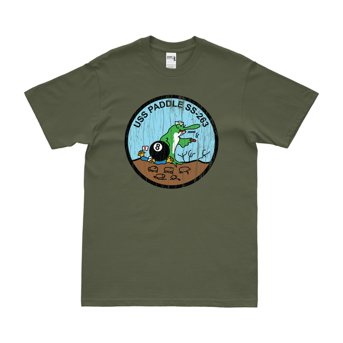 USS Paddle (SS-263) Gato-class Submarine T-Shirt Tactically Acquired Military Green Distressed Small
