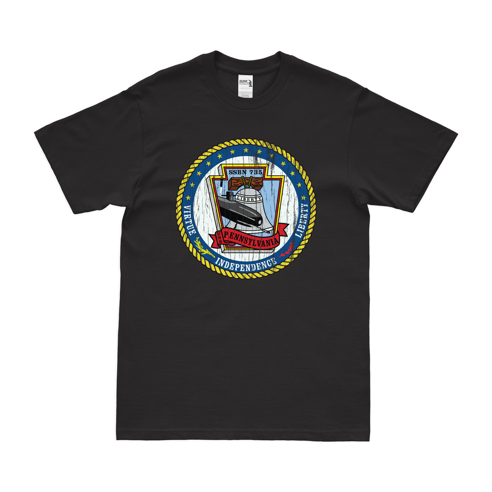 USS Pennsylvania (SSBN-735) Ballistic-Missile Submarine T-Shirt Tactically Acquired Black Distressed Small