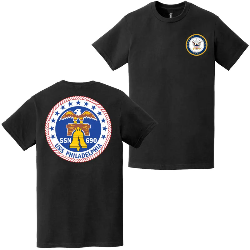 USS Philadelphia (SSN-690) Double-Sided Logo T-Shirt