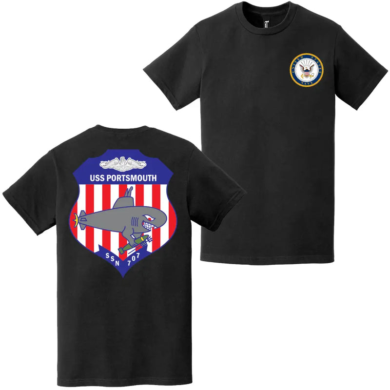 USS Portsmouth (SSN-707) Double-Sided Logo T-Shirt