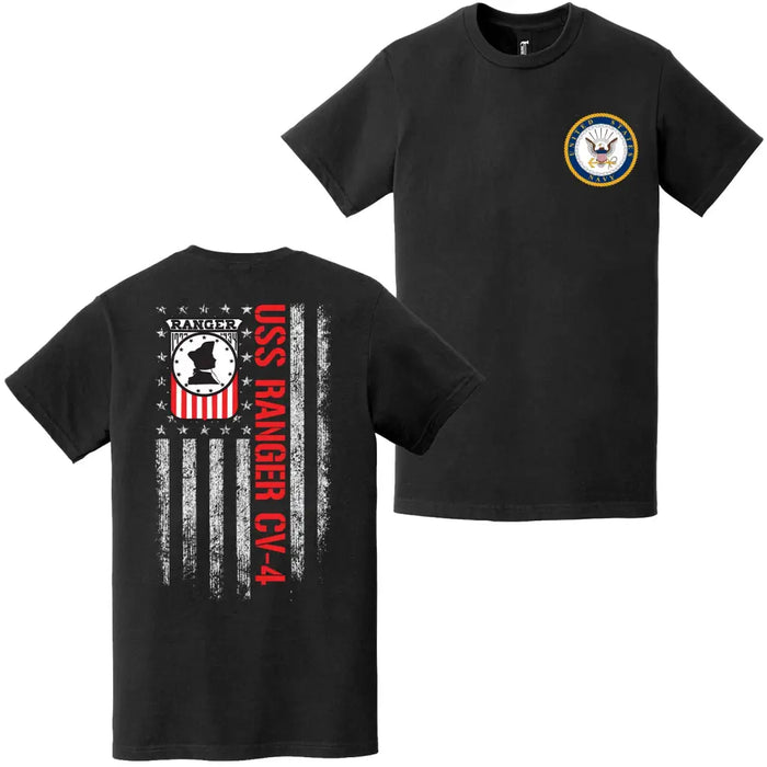 Double-Sided USS Ranger (CV-4) American Flag T-Shirt Tactically Acquired   