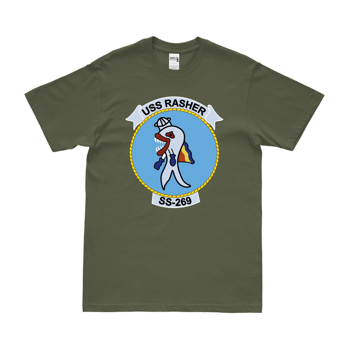 USS Rasher (SS-269) Gato-class Submarine T-Shirt Tactically Acquired Military Green Clean Small