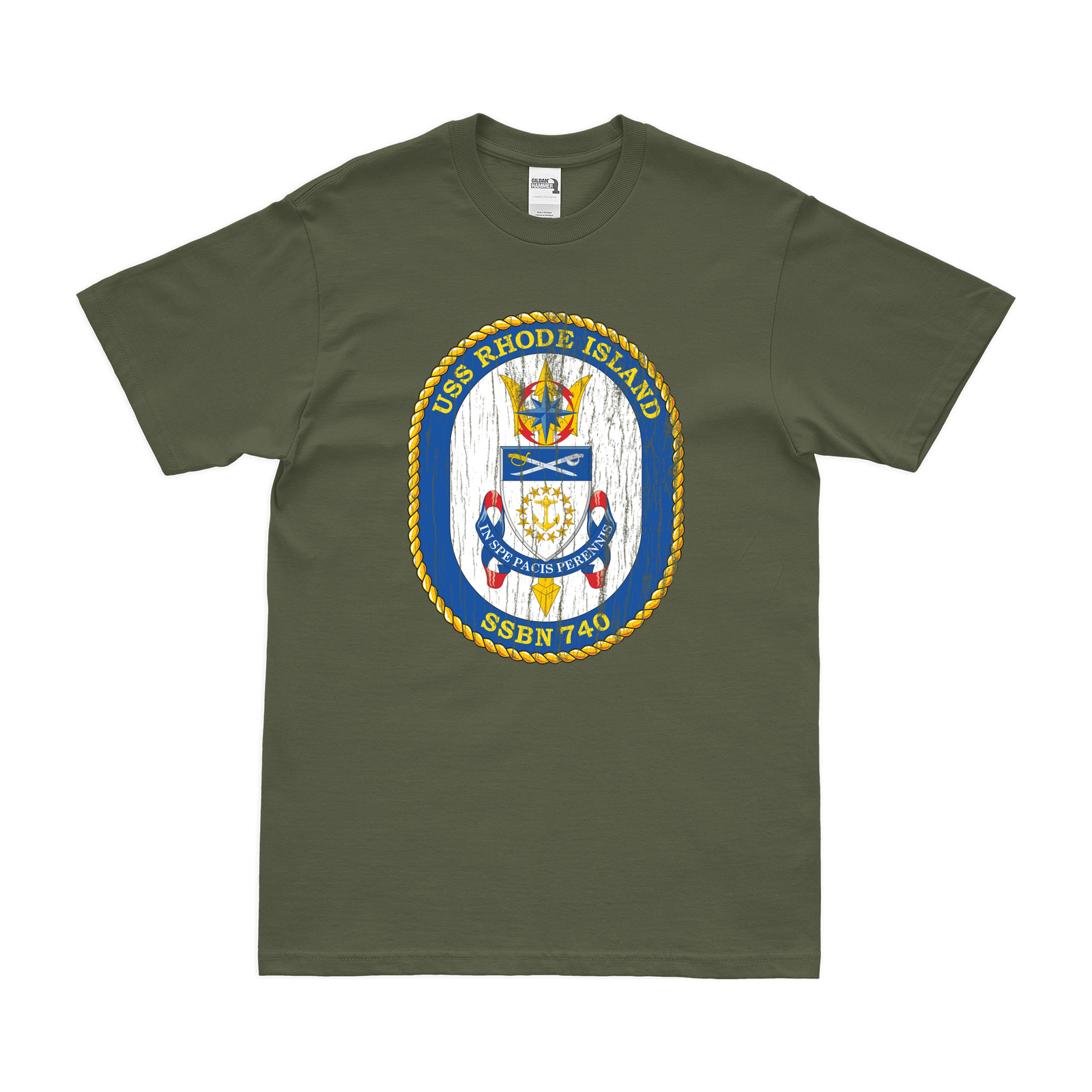 USS Rhode Island (SSBN-740) Ballistic-Missile Submarine T-Shirt Tactically Acquired Military Green Distressed Small