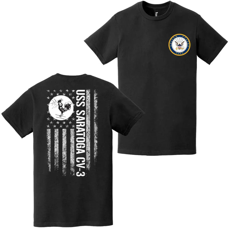 Double-Sided USS Saratoga (CV-3) American Flag T-Shirt
