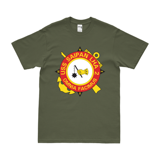 USS Saipan (LHA-2) Emblem T-Shirt Tactically Acquired Military Green Clean Small