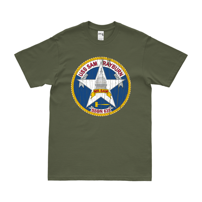 USS Sam Rayburn (SSBN-635) Ballistic-Missile Submarine T-Shirt Tactically Acquired Military Green Distressed Small
