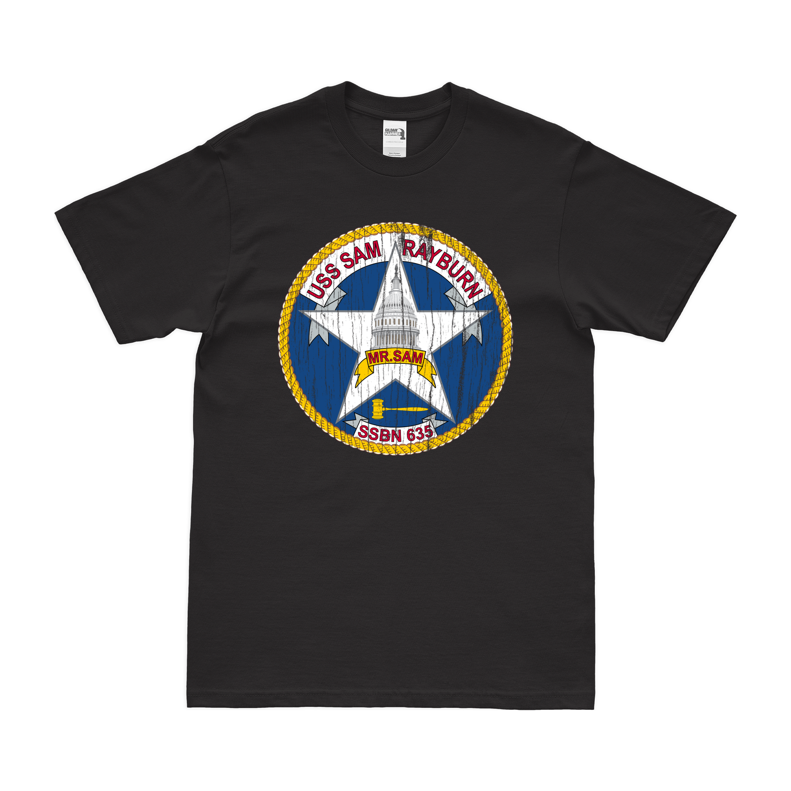 USS Sam Rayburn (SSBN-635) Ballistic-Missile Submarine T-Shirt Tactically Acquired Black Distressed Small