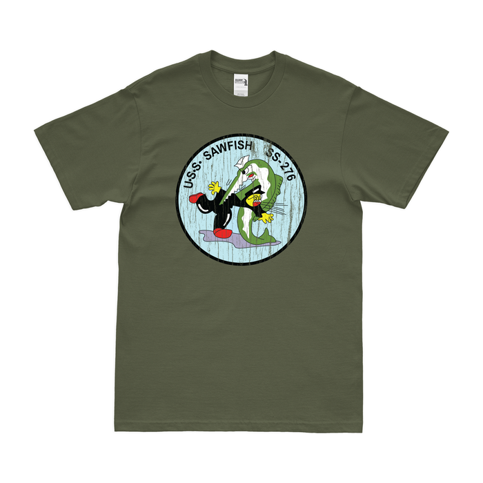 USS Sawfish (SS-276) Gato-class Submarine T-Shirt Tactically Acquired Military Green Distressed Small