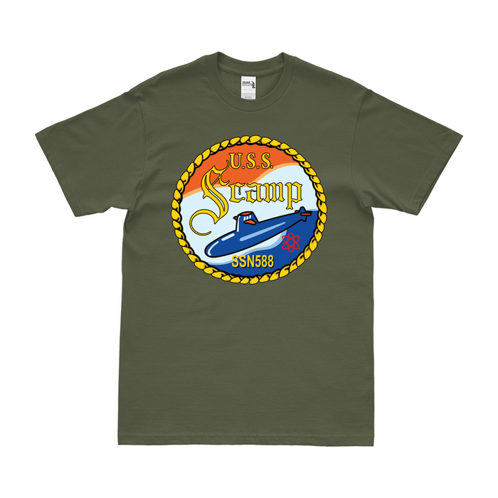 USS Scamp (SSN-588) Submarine Emblem T-Shirt Tactically Acquired Military Green Small 