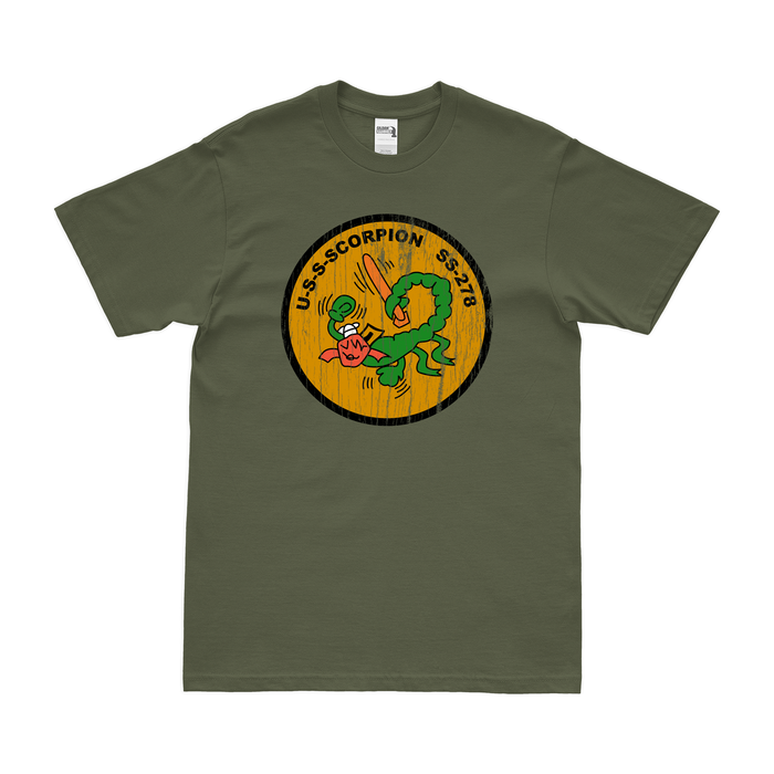 USS Scorpion (SS-278) Gato-class Submarine T-Shirt Tactically Acquired Military Green Distressed Small