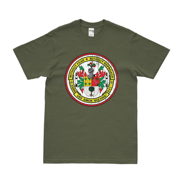 USS Simon Bolivar (SSBN-641) Ballistic-Missile Submarine T-Shirt Tactically Acquired Military Green Distressed Small