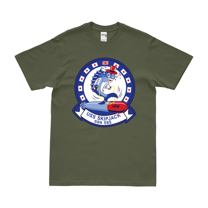 Vintage USS Skipjack (SSN-585) Submarine Emblem T-Shirt Tactically Acquired Military Green Small 